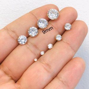Mens Womens Stud Earrings 10K Solid Gold Round CZ 9mm / Aretes en Oro Real Mujer